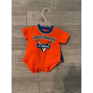Harley-Davidson Baby Boys Girls Orange V-Twin Bodysuit and Blue Shorts Set 0/3 M